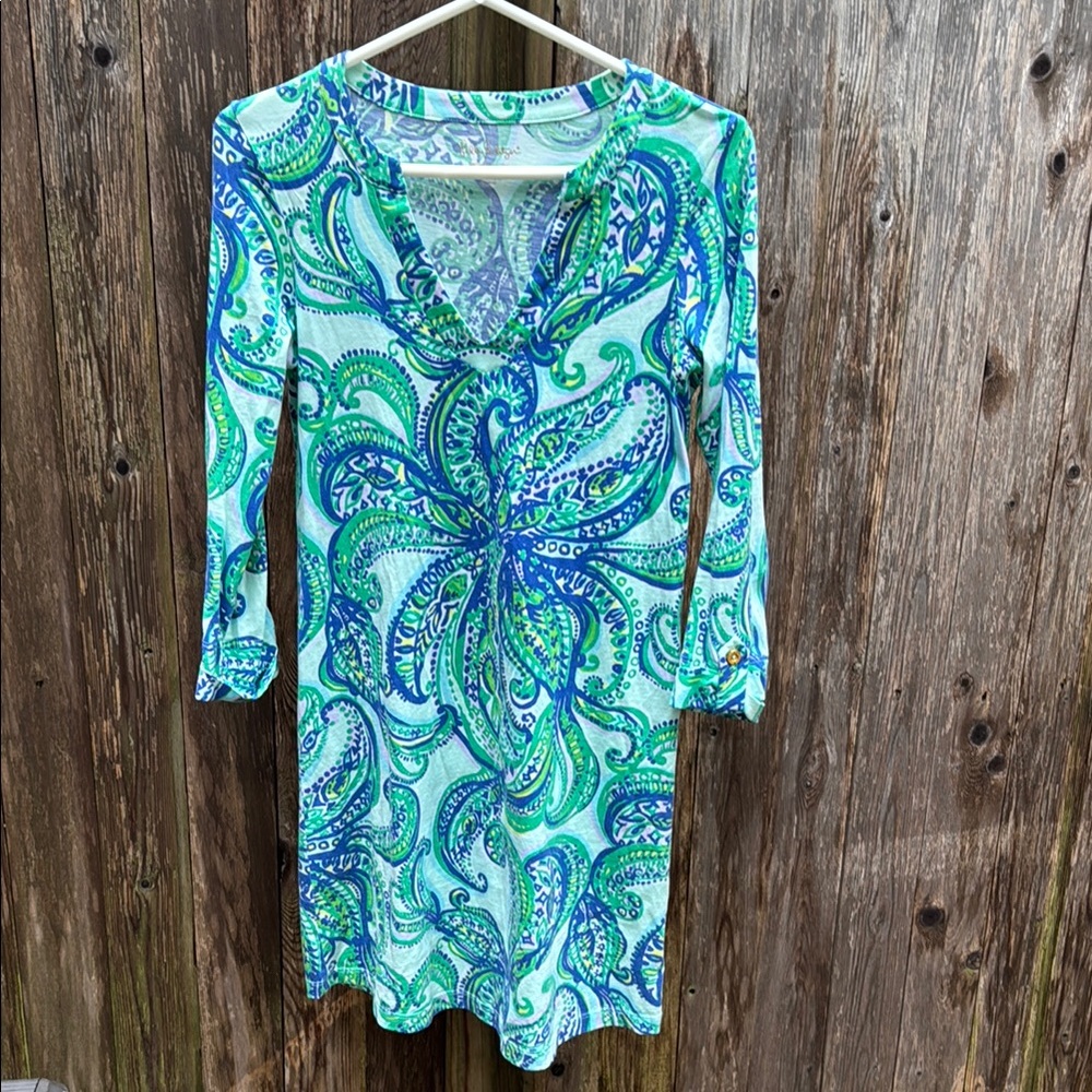 Lilly Pulitzer Vibrant Blue and Green Paisley Dress